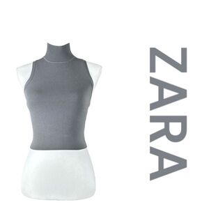 ZARA Cropped Sleeveless Turtleneck Sweater, Beautiful Gray Color, Size M.